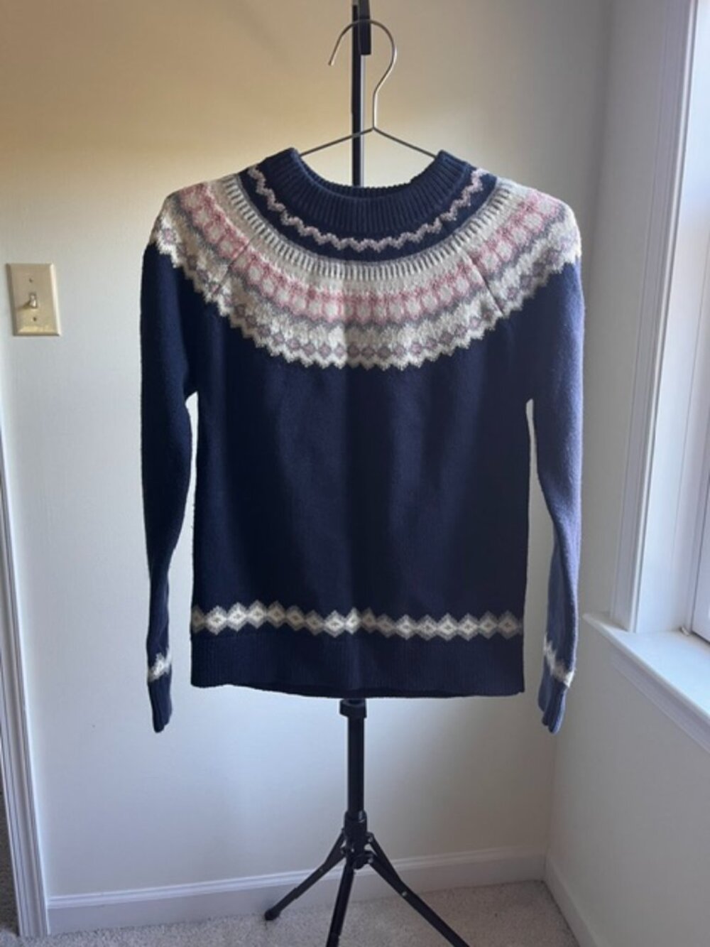 crewcuts by J.Crew Girls' Navy & Pink Holiday Fair Isle Crewneck Sweater (Size X